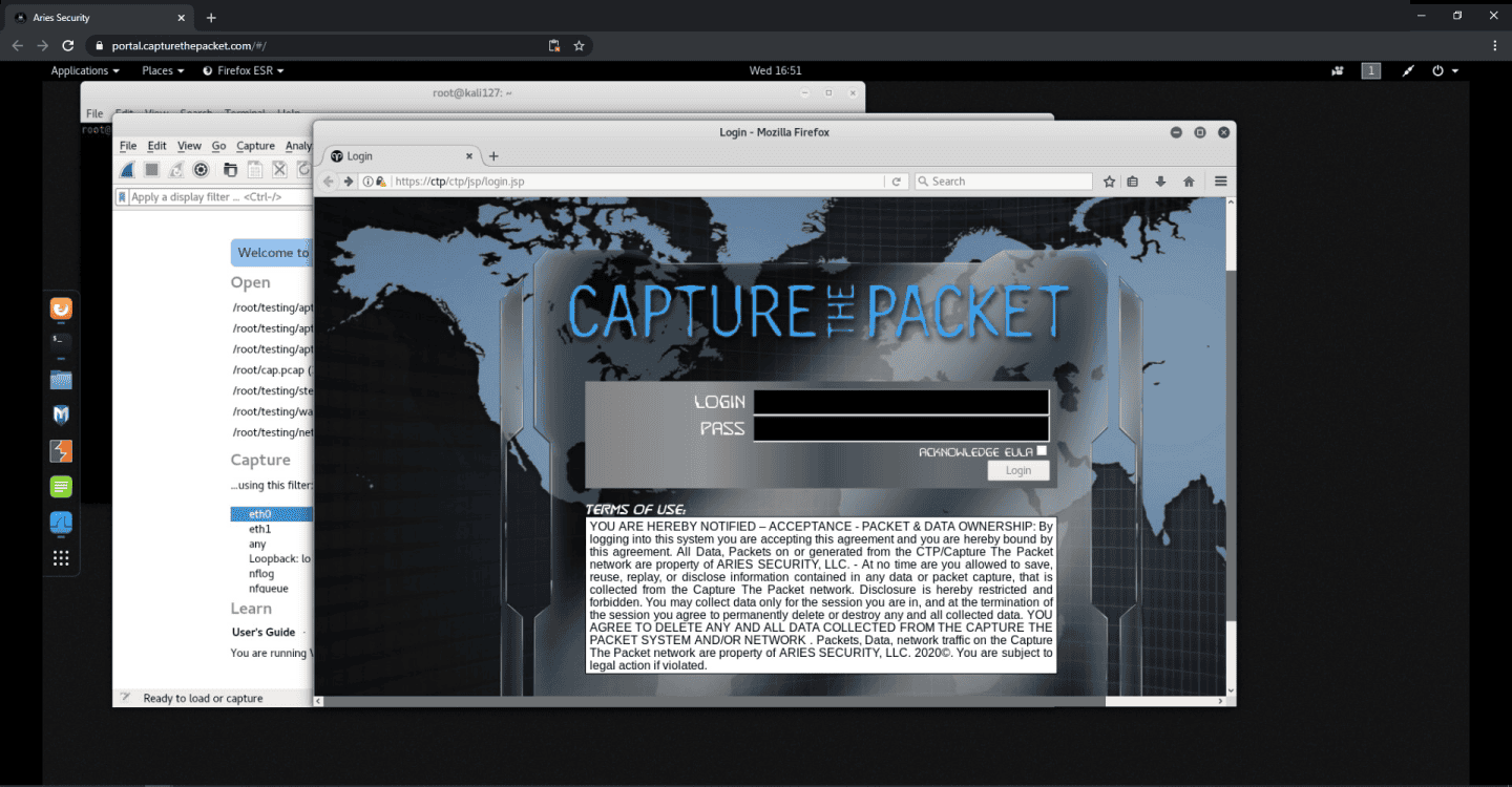 Sample login screen from Capture The Packet.