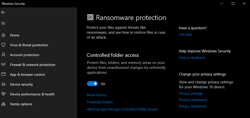 Screenshot of Ransomware Protection